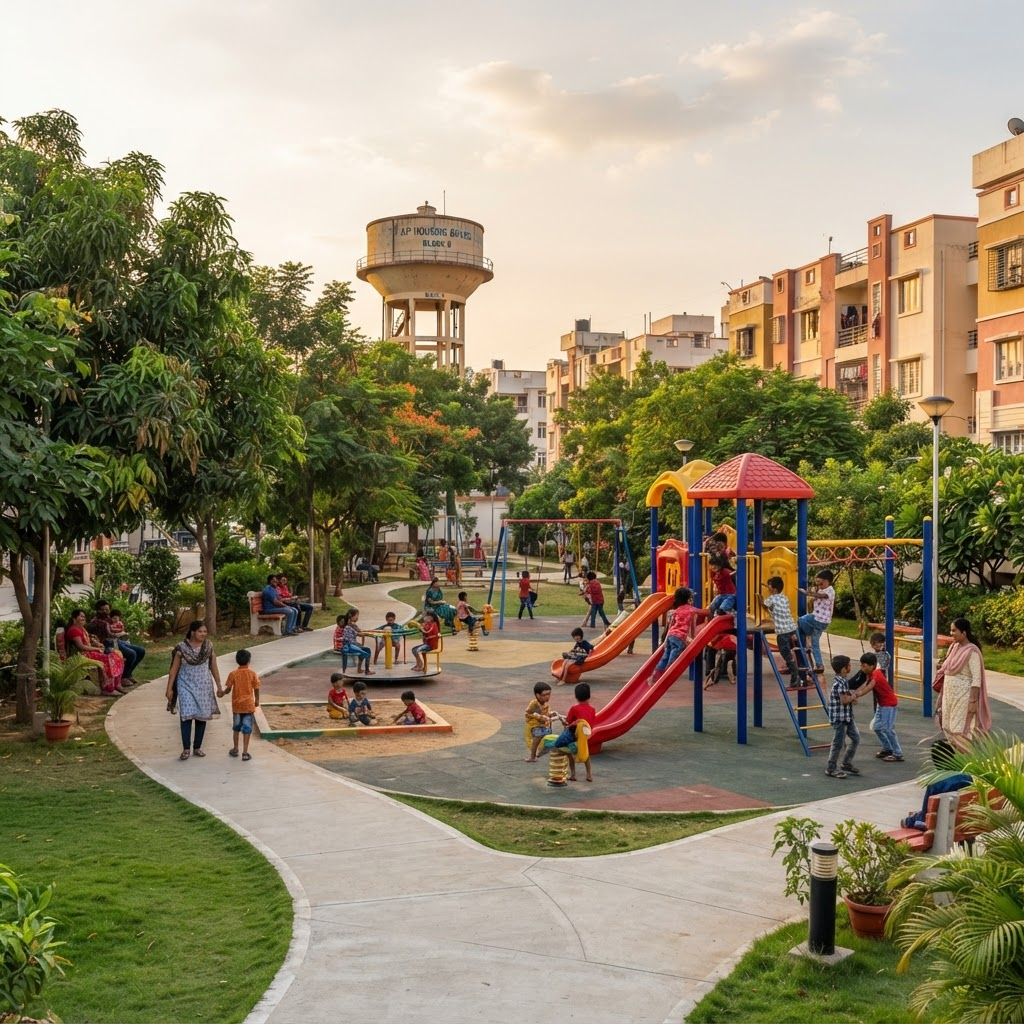 Children play park and green infrastructure inside Sreevari Nagar layout